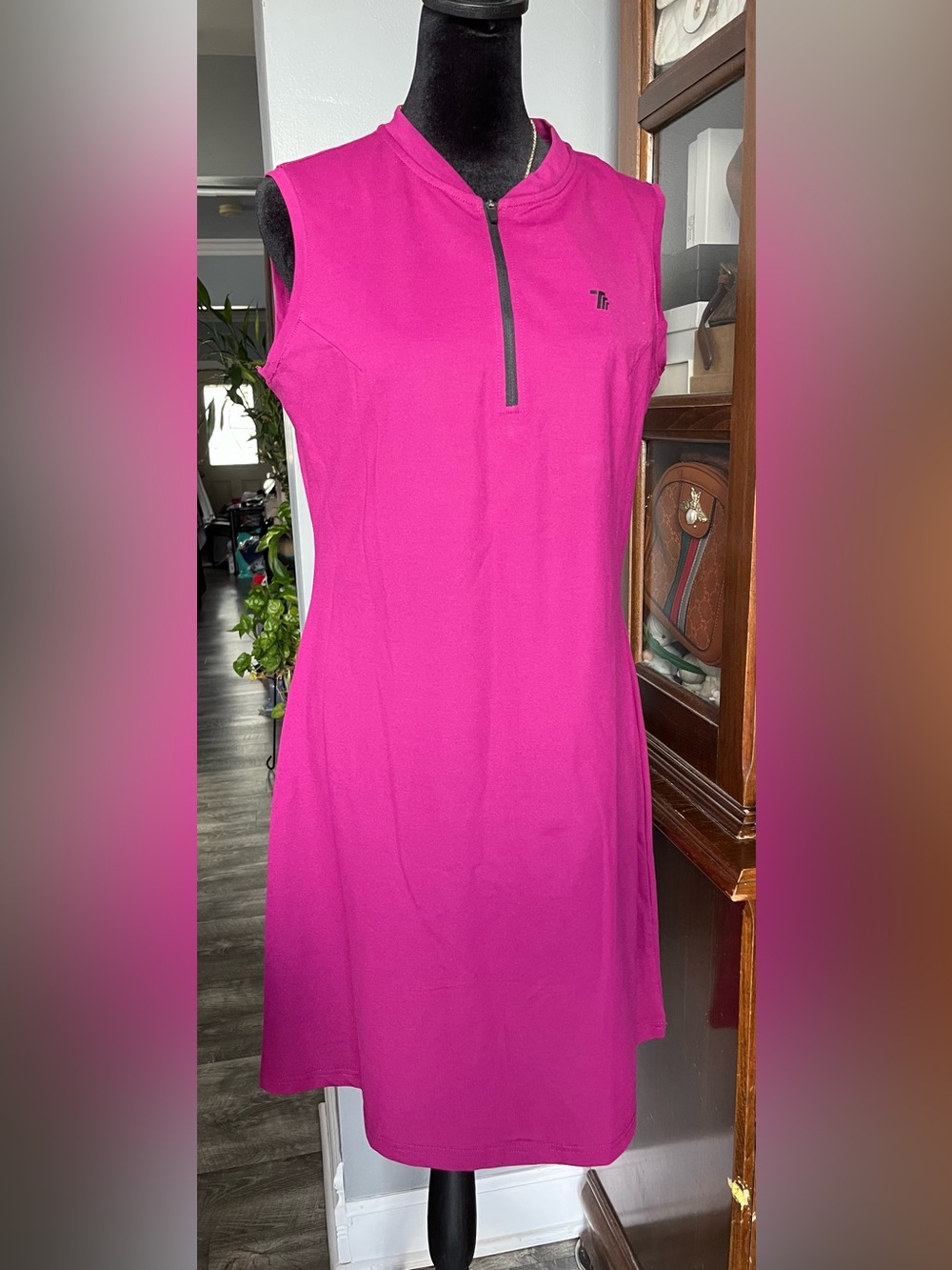 Sleeveless Magenta Athletic Dress with Front Zip